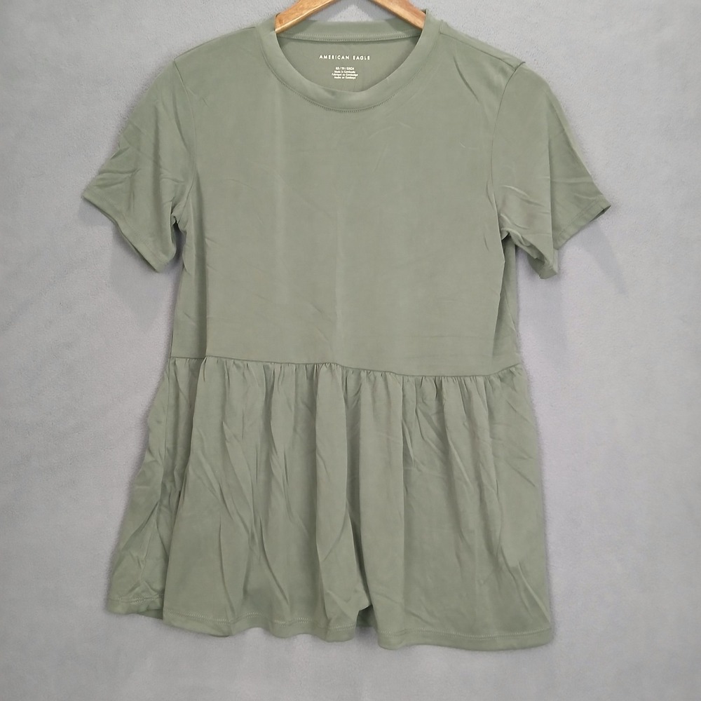 American Eagle Outfitters Top Womens XS‎ Green Knit Peplum Casual Crew Neck